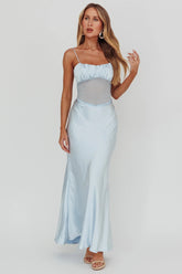 Nerida Sheer Waist Back Twist Maxi Dress Blue