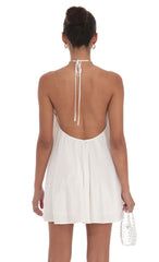 Pearl Halter Shift Dress in White
