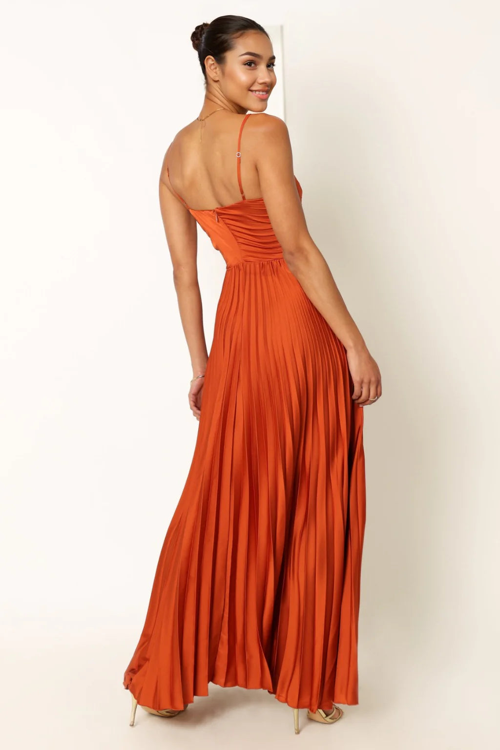 Naira Pleated Maxi Dress Sunset Orange